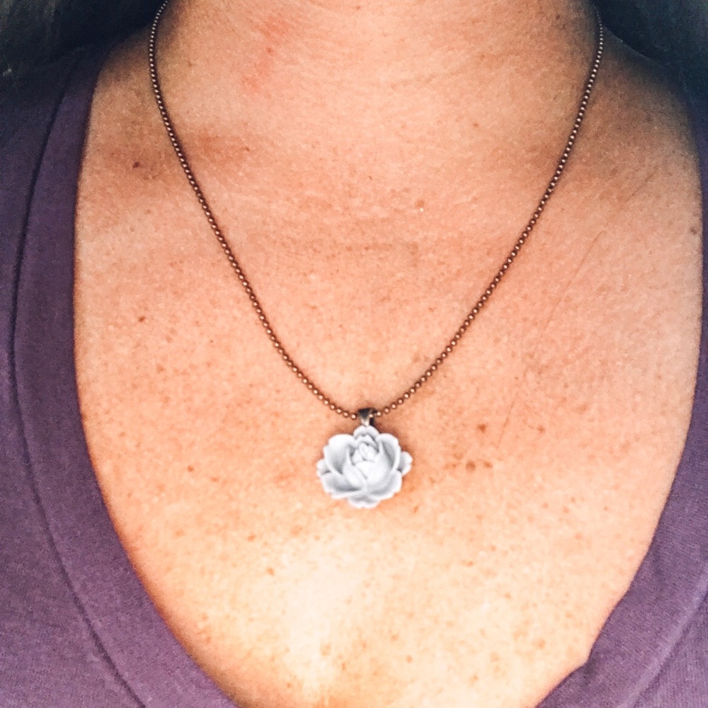 Enamel lavender rose necklace